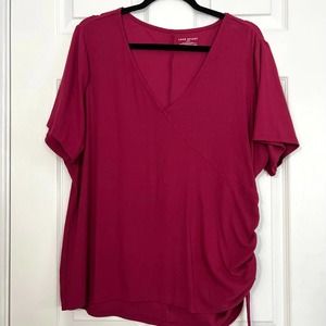 LANE BRYANT WOMEN'S SHORT SLEEVE SIDE RUCHING BURGUNDY SIZE 18/20
